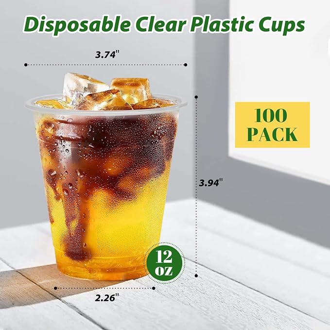 Clawsoff 12 oz Clear Plastic Cups 100 Count Disposable Cold Dringking Cups | - Image 2