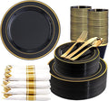 350 Pieces Black and Gold Plastic Plates by WDF