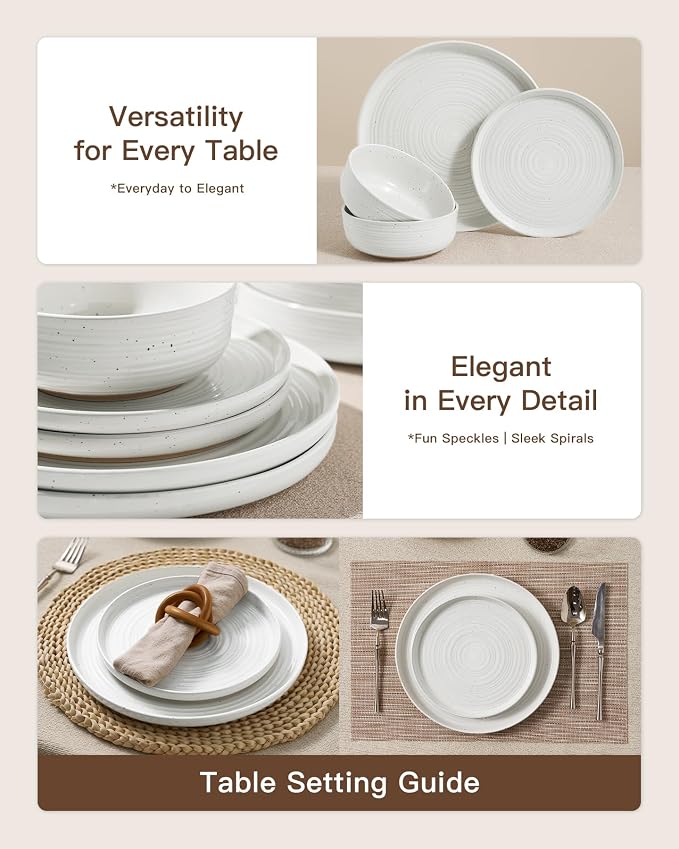 Stoneware Dinnerware Set for 8, Plates and Bowls, Chip & Scratch Resistant - Image 3