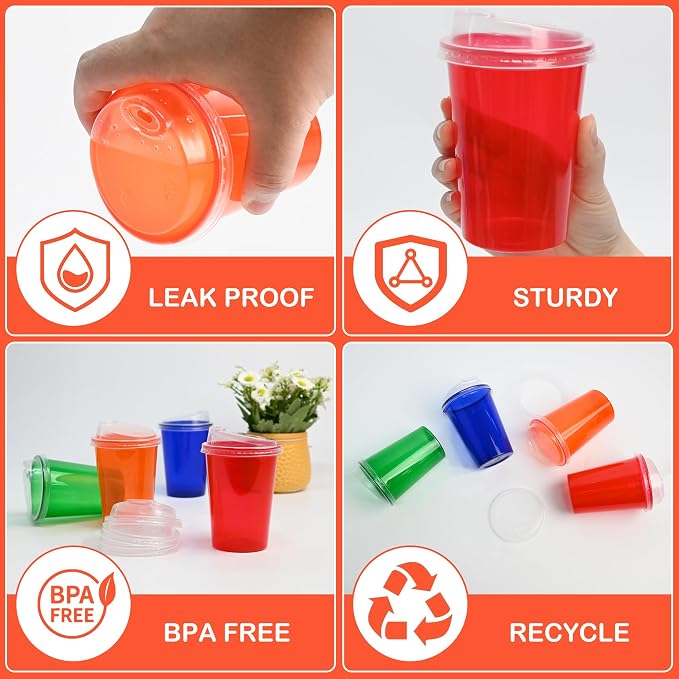EcoDispose 40 Pack 12oz Kids Cups, Plastic Spill Proof Party Cups - Image 3