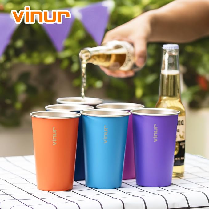VINUR Stainless Steel Cups 16 oz Metal Drinking Glasses 6 Pcs | Stainless Steel - Image 7