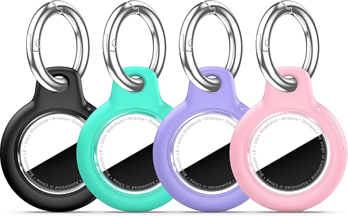 Upgrade Waterproof 4 Pack Airtags Holder with Apple Airtags Keychain, Hard PC Air Tag Case, Anti-Scratch & Shock Air tag Holder, Men's Women's Keyrings & Keychains -Black+Mint Green+Purple+Pink