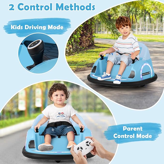 GLACER 12V Bumper Car, Electric Kids Bumper Car w/Parental Remote, 3-Speed, 360°Spin, Music, LED Light, Battery Ride on Bumper Car w/Dual Joysticks, Baby Bumper Car for Toddlers 18 Months+ (Blue)