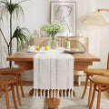 Wracra Rustic Linen Table Runner, Ivory Table Runners 90 inches Long | Raised by Wracra