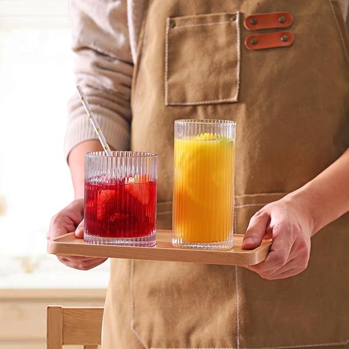 Moretoes Ribbed Drinking Glasses Set of 12, Water Glass Cups | Mixed Glassware - Image 2