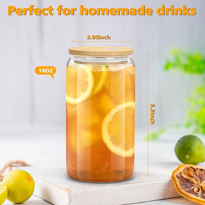 sungwoo 10PCS Glass Cups with Bamboo Lids and Straws, 16OZ Ice Coffee Cup - Image 5