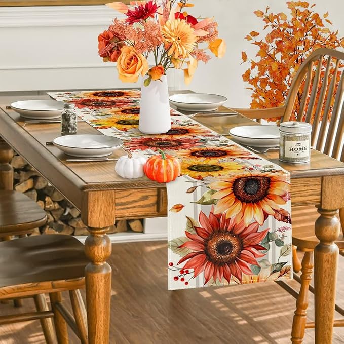 RABUSOFA Sunflower Maple Leaves Fall Table Runner, Seasonal Autumn Kitchen - Image 4