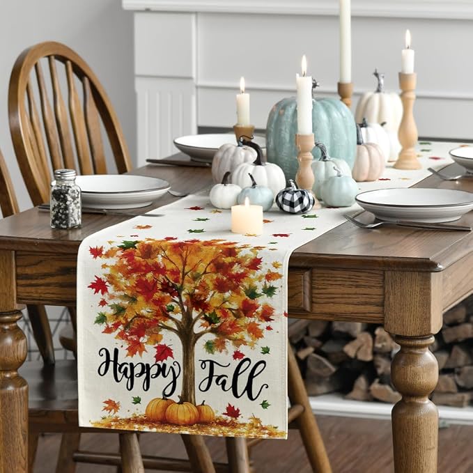 Artoid Mode 210 GSM Fall Table Runner 13x120 Inch Home Party Decor | Maple Tree - Image 3