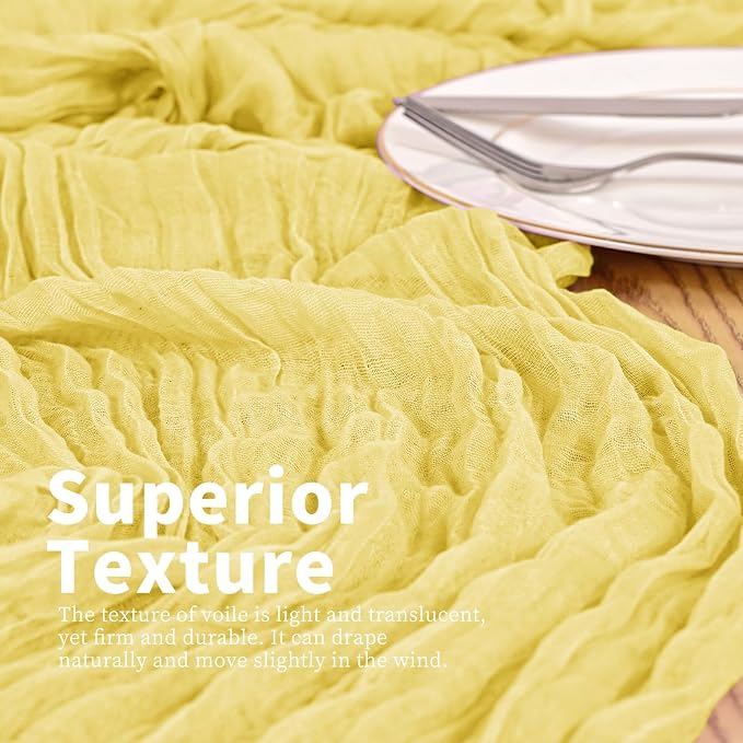 4 Pack Yellow Table Runner 17 x 108inch Cheesecloth Table Runner Boho Gauze - Image 3