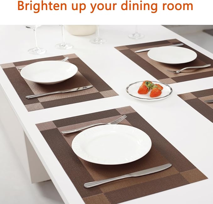 Brown Vinyl Placemats Set of 8, Heat Resistant Table Placemats | 18x12 inch - Image 6