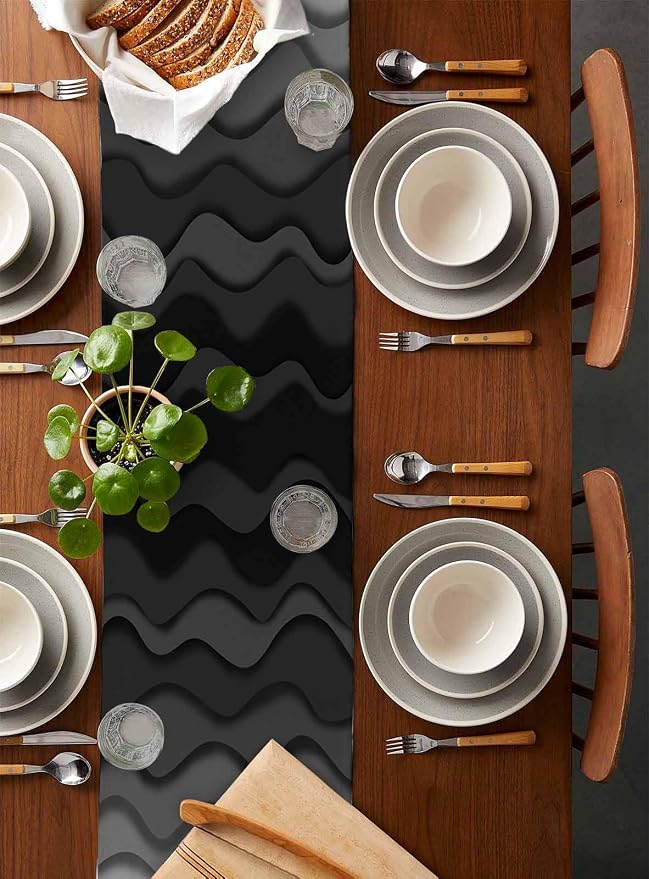 Grey Ocean Table Runners 60 Inches Long, Cotton Linen Fabric Table Runner - Image 5