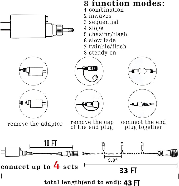 Dazzle Bright Christmas String Lights, 100 LED 33 FT Connectable Fairy Lights with 8 Modes, Waterproof Christmas Decorations for Indoor Outdoor Holiday Party Home Tree Decor (Warm White)