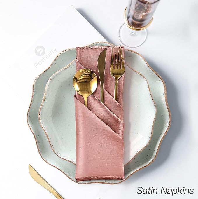 P Pothuiny 50 Pcs Rose Gold Satin Napkins 17 x 17 Inch, Satin Cloth Napkins | - Image 5