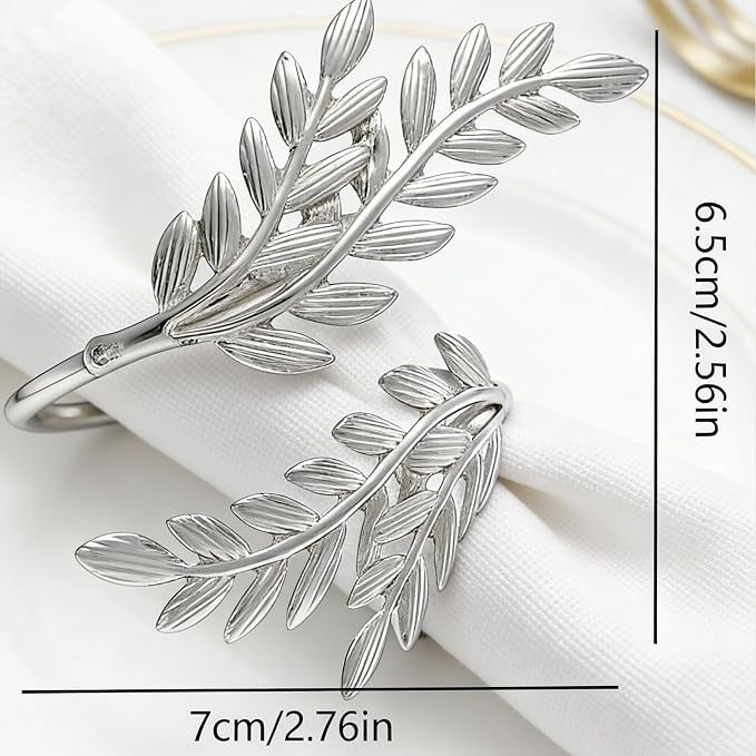 12pcs Silver Leaves Napkin Rings Set of 12, Leaf Shaped Metal Cloth Napkin - Image 2