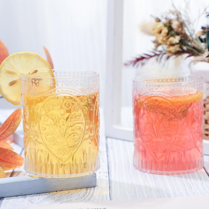 Qinyoung 12 Plastic Vintage Drinking Glasses 8.5oz Stemless Retro Embossed Wine - Image 5