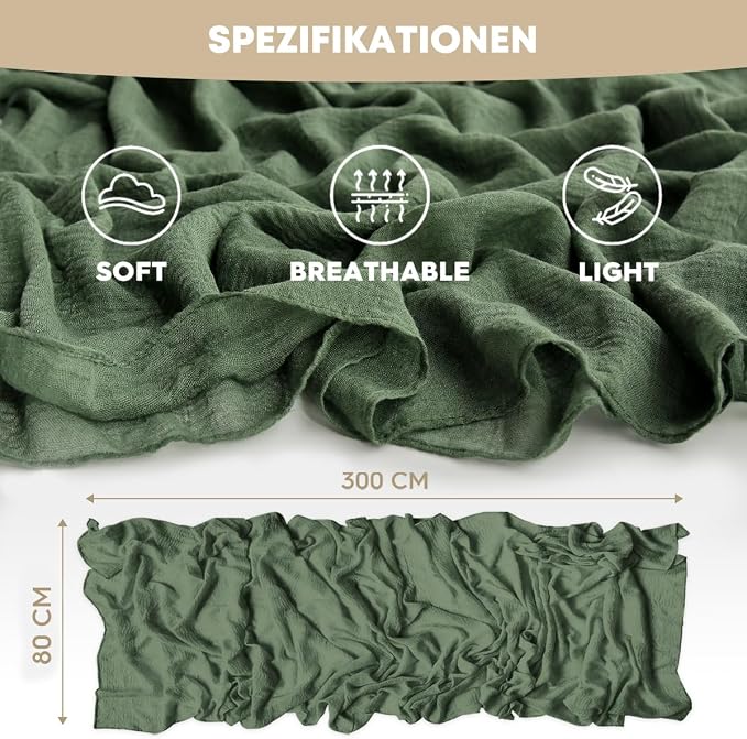 Artoid Mode Boho Cheesecloth Gauze Forest Green Wedding Table Runner, 120 Inch - Image 5