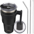 Konokyo 40 oz Tumbler with Handle and Straw, Insulated Travel Mug | Black; by Konokyo