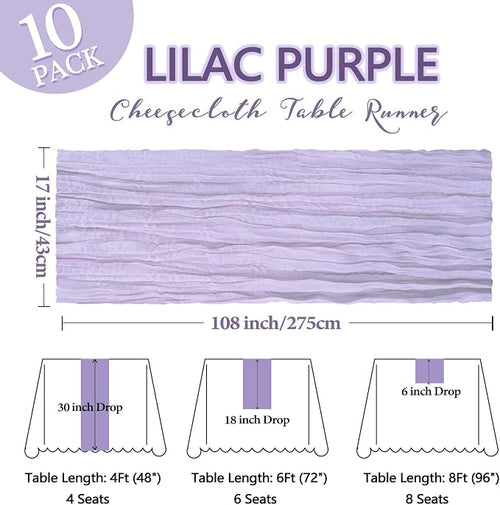 10 Pack 17 x 108 Inch Lilac Purple Table Runner Cheesecloth | Lavender Gauze - Image 2