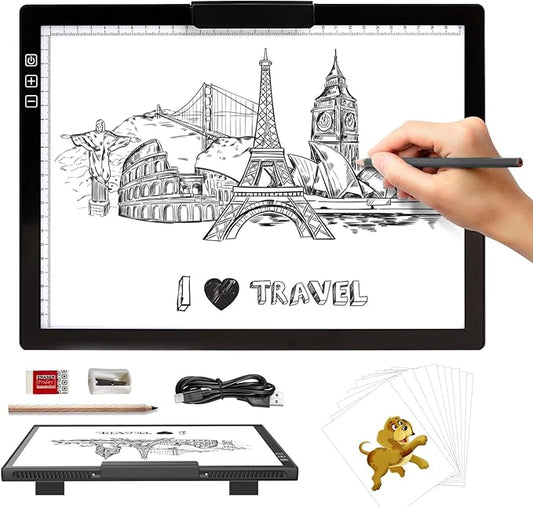 KOBAIBAN Wireless A4 LED Light Pad with Innovative Stand, Top Clip, Stepless/ 6-Level Dimmable Brightness Rechargeable tracing Light Box/Board for Cricut Vinyl, Weeding Tool, Diamond Painting, HTV