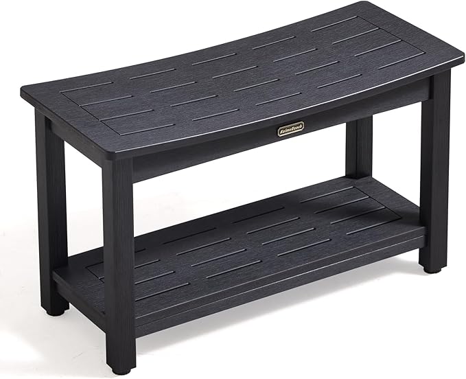 30'' Waterproof Shower Stool, Poly Lumber Shower Bench Seat for Shaving Legs, HDPS Plastic Bath Chair Seat, Non-Slip & No Maintenance, Black, Weight Capacity 700LBS (30 x 13 Inches)