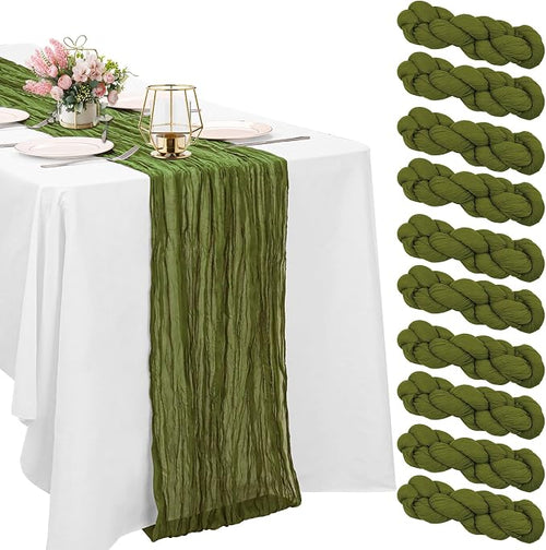10 Pack Olive Green Cheesecloth Table Runner 6FT Boho Gauze Fabric Table Runner by HAISIWLKJ