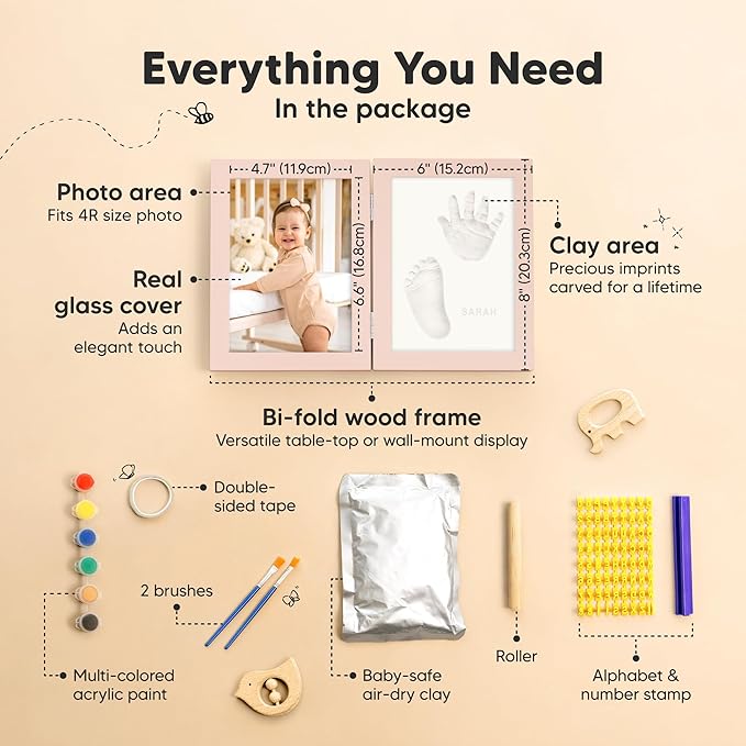 Personalized Baby Hand and Footprint Kit, Quick Dry Clay - Newborn Keepsake Feet and Handprint Kit, Nursery Picture Frame, New Mom Gifts for Baby Showers & Registry (Petal Pink)