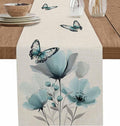 Turquoise Floral Table Runners 48 Inches Long, Spring Flowers Butterfly Table by Unknown