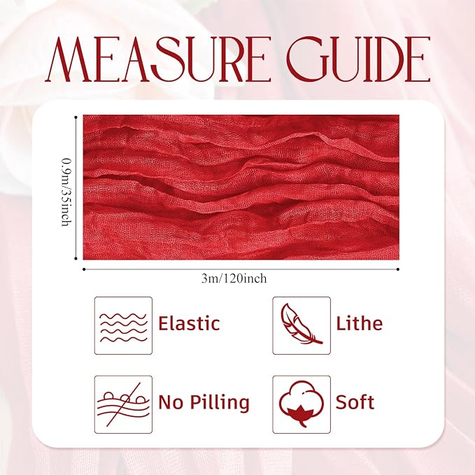 Cheesecloth Table Runner Red 10FT Boho Gauze Runner, 4 Pack | 120 Inch Cheese - Image 2