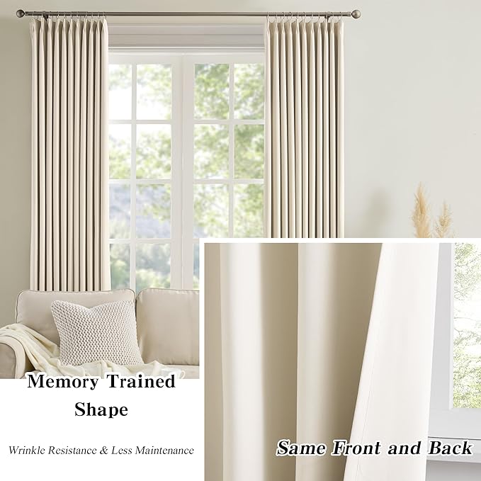 KEQIAOSUOCAI Cream Beige Curtains for Bay Windows, Sound Reducing Solid Window Treatment for Cafe/Kitchen/Night Shift,Blackout Window Curtain Panels with Pinch Pleat,W40 x L45, 2 Panels
