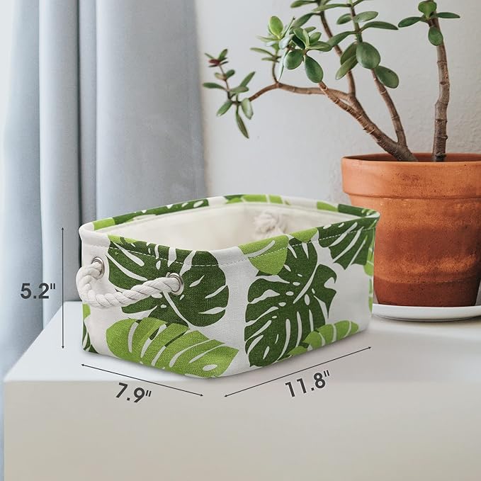 Storage Cubes, Storage Bins Baskets for Organizing 6 Pack for Organizing Toys, Clothes, Closet Baskets with Rope Handles for Nursery Home(White and Green,12"L×8"W×5"H)