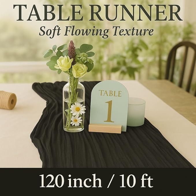 3 Pack Black 10FT Cheesecloth Table Runner 120 Inch Rustic Boho Gauze Cheese - Image 2