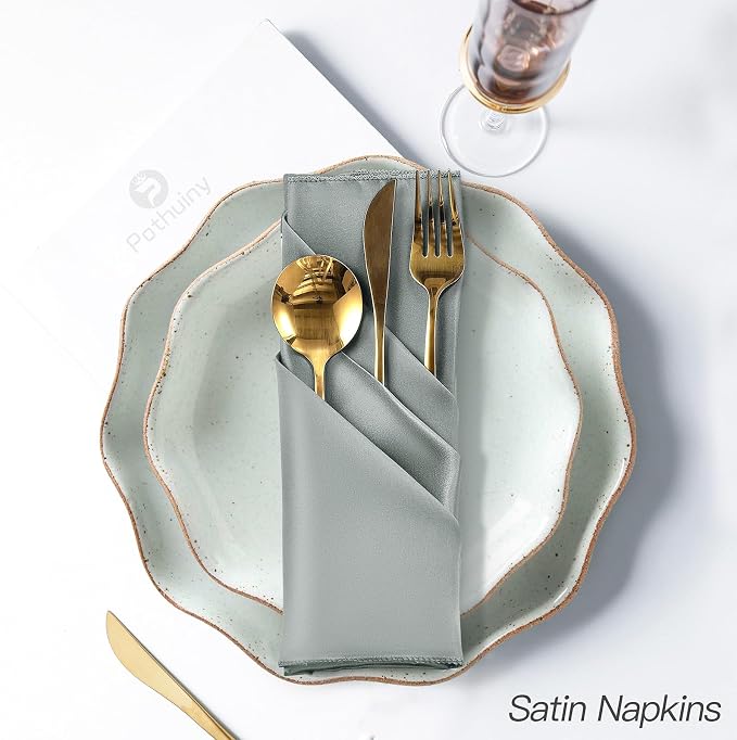 P Pothuiny 12 Pcs Silver Satin Napkins 17 x 17 Inch, Satin Cloth Napkins | - Image 5