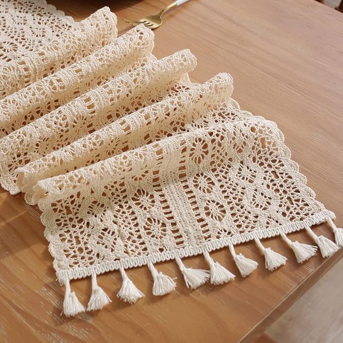 meioro Crochet Lace Table Runner, 10x64 Inch Boho Cotton Table Runners - Image 5