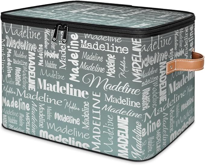 Custom Storage Basket with Name, Personalized Storage Bins with Zipper Lid, Foldable Fabric Storage Box Large capacity with Handle Gradient Grey Green