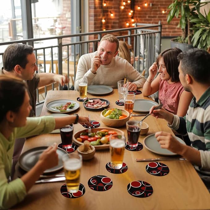 Black Red Coasters Set of 6, Non-Slip Cup Coaster Mat - Image 8