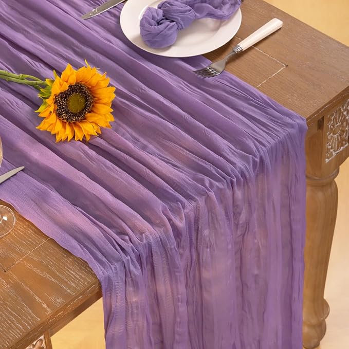 DeZerlor Purple Cheesecloth Table Runner 1 Pack Summer Boho Runner | 120Inches - Image 5