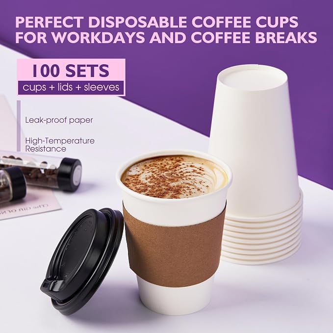 12 oz 100 Pack Disposable Coffee Cups - Image 2
