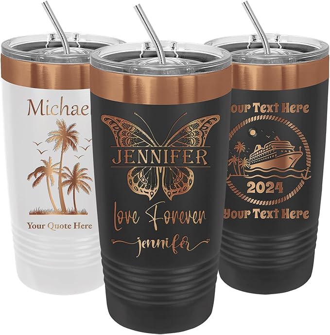 iProductsUS Personalized Gift For Women Mother's Day & Cruises - 20oz, Custom Tumbler w/Spill Proof Lid - Insulated Travel Coffee Mug - Stainless Steel Double Wall Coffee Tumbler, Cup (Rose Gold)