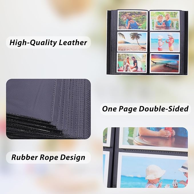 RECUTMS Photo Album 4x6 300 Photos Leather Cover Picture Book with 300 Horizontal Pockets, Slip-in Picture Albums for Family Wedding Baby Vacation (Dark Green)