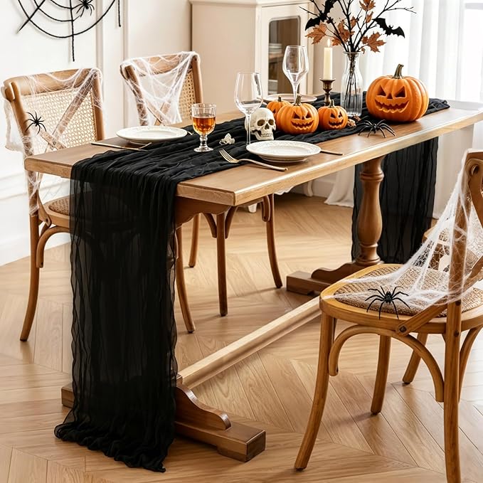 Black Table Runner, 10FT Black Cheesecloth Halloween Table Runner 35*120inch - Image 3