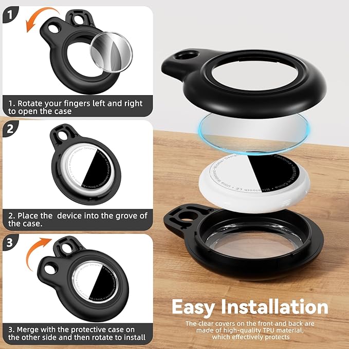 Upgrade Waterproof 2 Pack Airtags Holder with Apple Airtags Keychain, Hard PC Air Tag Case, Anti-Scratch & Shock Air tag Holder, Men's Women's Keyrings & Keychains - Black+White