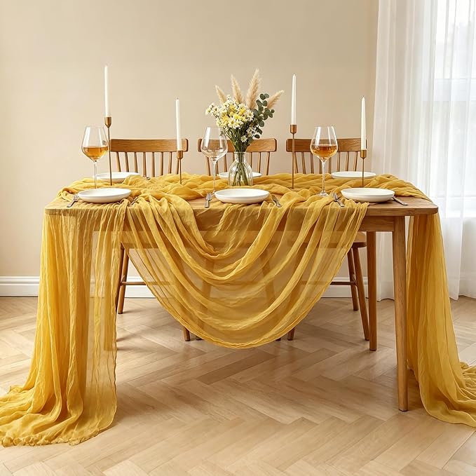Yellow Cheesecloth Table Runner, 10FT Rustic Gold Boho Gauze Table Runner - Image 8