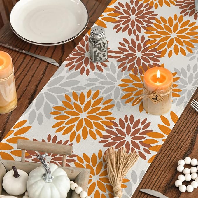 Artoid Mode Orange Dahlia Floral Pinnata Fall Table Runner, Seasonal Autumn - Image 7