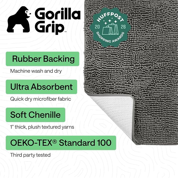 GORILLA GRIP Bath Rug Mat 36x24, Soft Absorbent Chenille, Quick Dry Microfiber - Image 2