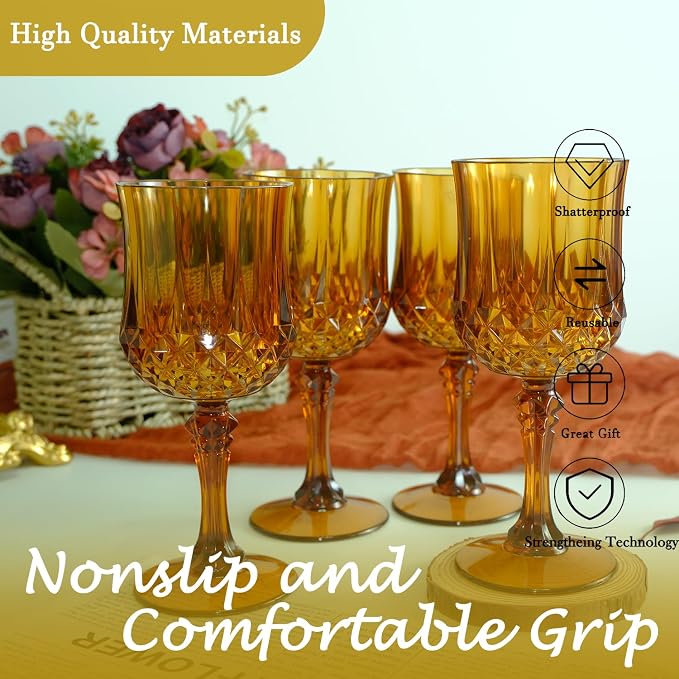 12Pack Plastic Wine Glasses, 7oz Vintage Goblets - Image 5