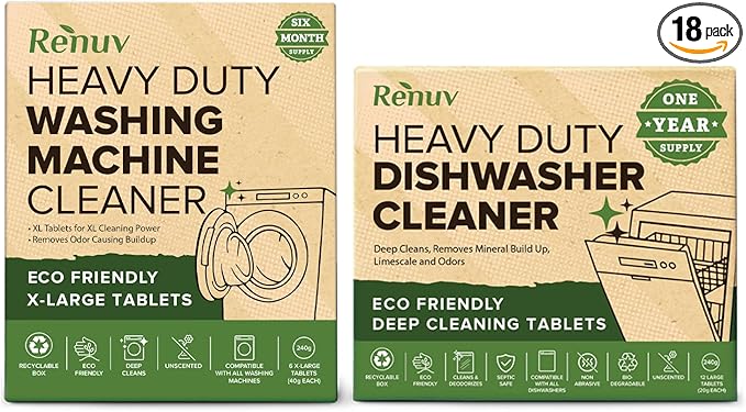 Dishwasher Cleaner + Washing Machine Cleaner Bundle - Heavy Duty Appliance Deep Cleaning, Descaling and Deodorizing.