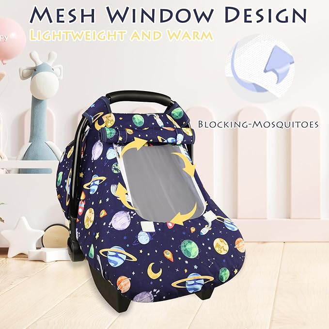 Baby Carseat Cover Winter, Pea Pod Infant Car Seat Covers Canopy for Newborn with 2 Layers Windows of Breathable Mesh/Fabric, Lightweight Polyester/Minky Dot Backing, Snug Fit Most Baby Car Seat