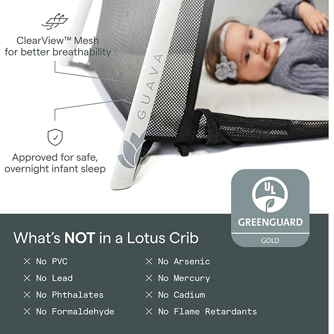 Guava Family Travel Crib includes Lightweight Backpack Design | Certified Baby Safe Portable Crib | Folding Play Yard, Comfy Mattress for Babies, Toddlers | Compact Baby Travel Bed