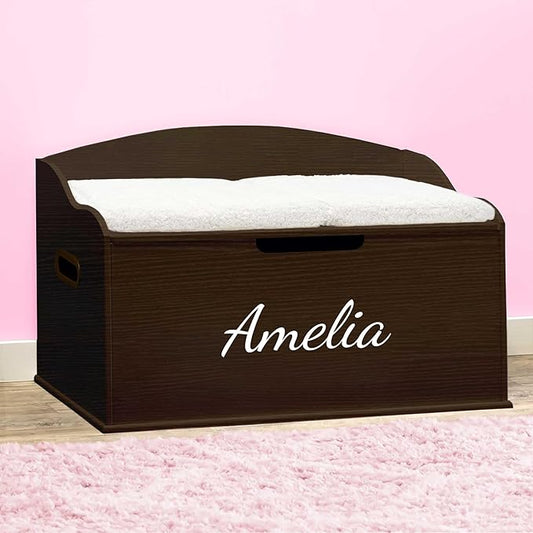 DIBSIES Personalized Creative Wonders Toy Box, Signature Series for Girls, 30 x 19.25 x 18 inches, Soft-Close Lid (Espresso)