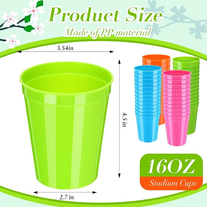 Yungyan 200 Pack 16 oz Stadium Cups Reusable Plastic Cups Blank Drink Stadium - Image 2